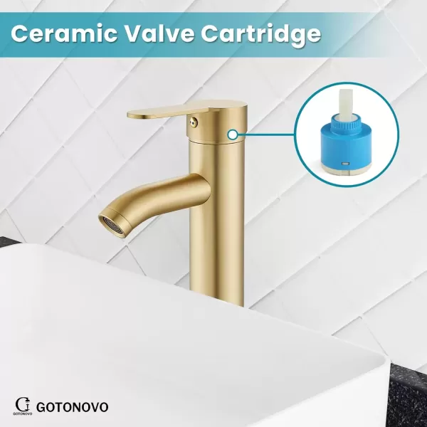 imagegotonovo Matte Black and Brushed Nickel 1 Hole 1 Handle Vessel Bathroom Faucet with Pop Up Drain Assembly RV Vanity Lavatory Faucet Deck Mounted Supply Hoses Stainless SteelBrushed Gold