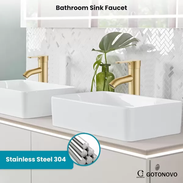 imagegotonovo Matte Black and Brushed Nickel 1 Hole 1 Handle Vessel Bathroom Faucet with Pop Up Drain Assembly RV Vanity Lavatory Faucet Deck Mounted Supply Hoses Stainless SteelBrushed Gold