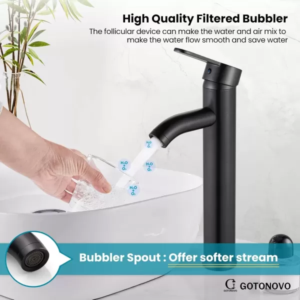imagegotonovo Matte Black and Brushed Nickel 1 Hole 1 Handle Vessel Bathroom Faucet with Pop Up Drain Assembly RV Vanity Lavatory Faucet Deck Mounted Supply Hoses Stainless SteelOil Rubbed Bronze