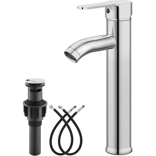 imagegotonovo Matte Black and Brushed Nickel 1 Hole 1 Handle Vessel Bathroom Faucet with Pop Up Drain Assembly RV Vanity Lavatory Faucet Deck Mounted Supply Hoses Stainless SteelPolish Chrome
