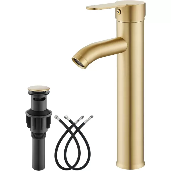 imagegotonovo Matte Black and Brushed Nickel 1 Hole 1 Handle Vessel Bathroom Faucet with Pop Up Drain Assembly RV Vanity Lavatory Faucet Deck Mounted Supply Hoses Stainless SteelBrushed Gold