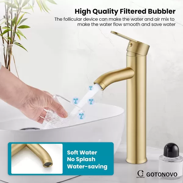 imagegotonovo Matte Black and Brushed Nickel 1 Hole 1 Handle Vessel Bathroom Faucet with Pop Up Drain Assembly RV Vanity Lavatory Faucet Deck Mounted Supply Hoses Stainless SteelBrushed Gold