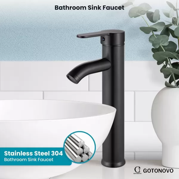 imagegotonovo Matte Black and Brushed Nickel 1 Hole 1 Handle Vessel Bathroom Faucet with Pop Up Drain Assembly RV Vanity Lavatory Faucet Deck Mounted Supply Hoses Stainless SteelOil Rubbed Bronze