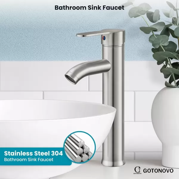 imagegotonovo Matte Black and Brushed Nickel 1 Hole 1 Handle Vessel Bathroom Faucet with Pop Up Drain Assembly RV Vanity Lavatory Faucet Deck Mounted Supply Hoses Stainless SteelBrushed Nickel