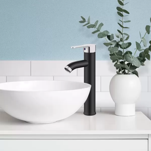 imagegotonovo Matte Black and Brushed Nickel 1 Hole 1 Handle Vessel Bathroom Faucet with Pop Up Drain Assembly RV Vanity Lavatory Faucet Deck Mounted Supply Hoses Stainless SteelMatte Black and Polish Chrome
