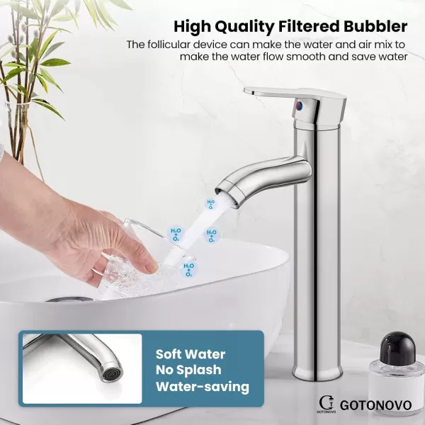 imagegotonovo Matte Black and Brushed Nickel 1 Hole 1 Handle Vessel Bathroom Faucet with Pop Up Drain Assembly RV Vanity Lavatory Faucet Deck Mounted Supply Hoses Stainless SteelPolish Chrome