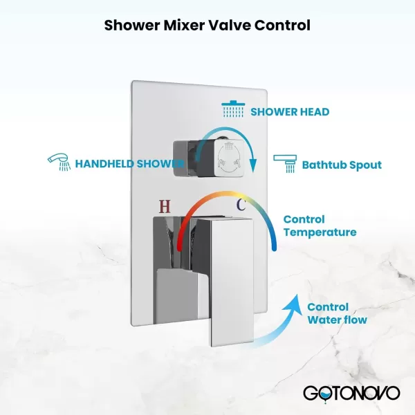 imagegotonovo Oil Rubbed Bronze Shower System Wall Mount Triple Function Bathroom Shower Faucet Set High Pressure Square 10quot Rain Showerhead Tub Shower Faucet with Hand Shower RoughIn ValveChrome Polished