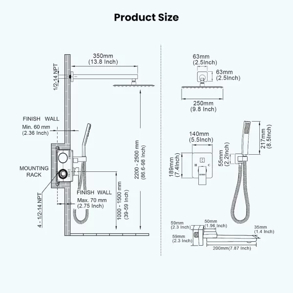 imagegotonovo Oil Rubbed Bronze Shower System Wall Mount Triple Function Bathroom Shower Faucet Set High Pressure Square 10quot Rain Showerhead Tub Shower Faucet with Hand Shower RoughIn ValveChrome Polished