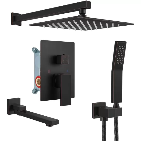 imagegotonovo Oil Rubbed Bronze Shower System Wall Mount Triple Function Bathroom Shower Faucet Set High Pressure Square 10quot Rain Showerhead Tub Shower Faucet with Hand Shower RoughIn ValveOil Rubbed Bronze