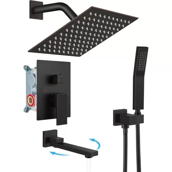 imagegotonovo Oil Rubbed Bronze Shower System Wall Mount Triple Function Bathroom Shower Faucet Set High Pressure Square 10quot Rain Showerhead Tub Shower Faucet with Hand Shower RoughIn ValveOil Rubbed Bronze