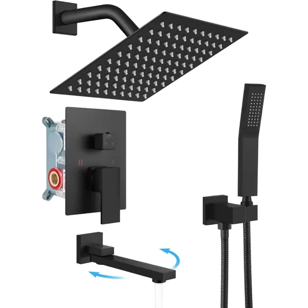 imagegotonovo Oil Rubbed Bronze Shower System Wall Mount Triple Function Bathroom Shower Faucet Set High Pressure Square 10quot Rain Showerhead Tub Shower Faucet with Hand Shower RoughIn ValveMatte Black