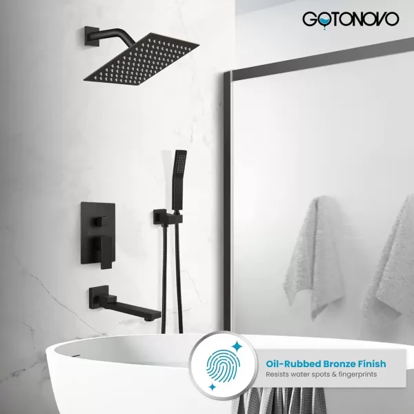 imagegotonovo Oil Rubbed Bronze Shower System Wall Mount Triple Function Bathroom Shower Faucet Set High Pressure Square 10quot Rain Showerhead Tub Shower Faucet with Hand Shower RoughIn ValveOil Rubbed Bronze