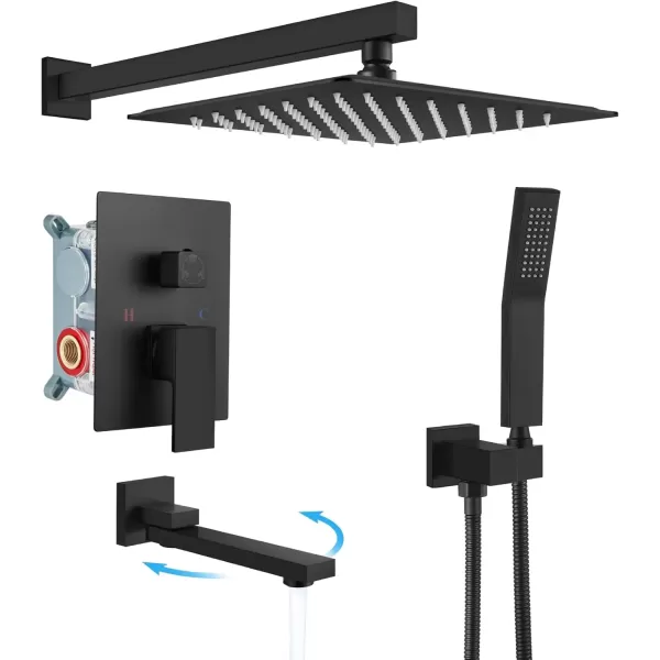 imagegotonovo Oil Rubbed Bronze Shower System Wall Mount Triple Function Bathroom Shower Faucet Set High Pressure Square 10quot Rain Showerhead Tub Shower Faucet with Hand Shower RoughIn ValveMatte Black