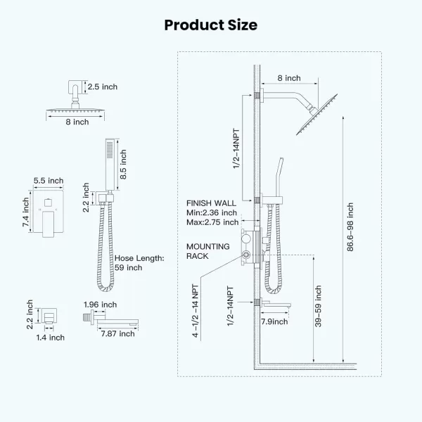 imagegotonovo Oil Rubbed Bronze Shower System Wall Mount Triple Function Bathroom Shower Faucet Set High Pressure Square 10quot Rain Showerhead Tub Shower Faucet with Hand Shower RoughIn ValveMatte Black