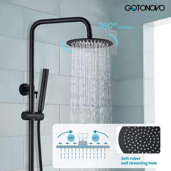 imagegotonovo Outdoor Shower Faucet Sets Matte Black 304 Stainless Steel Shower Head with 2 in 1 Cylinder Handheld Spray 2 Function Exposed Shower Combo Set Wall Mount Single HandleMatte Black