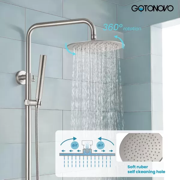imagegotonovo Outdoor Shower Faucet Sets Matte Black 304 Stainless Steel Shower Head with 2 in 1 Cylinder Handheld Spray 2 Function Exposed Shower Combo Set Wall Mount Single HandleBrushed Nickel