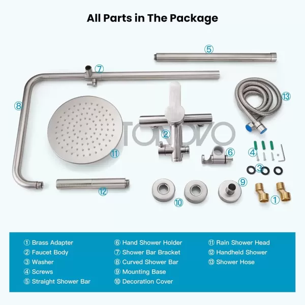 imagegotonovo Outdoor Shower Faucet Sets Matte Black 304 Stainless Steel Shower Head with 2 in 1 Cylinder Handheld Spray 2 Function Exposed Shower Combo Set Wall Mount Single HandleBrushed Nickel