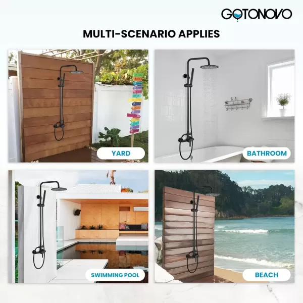 imagegotonovo Outdoor Shower Faucet Sets Matte Black 304 Stainless Steel Shower Head with 2 in 1 Cylinder Handheld Spray 2 Function Exposed Shower Combo Set Wall Mount Single HandleMatte Black