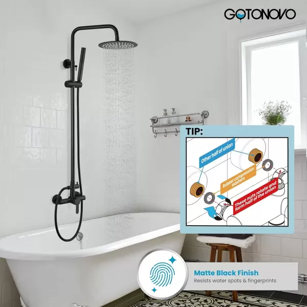 imagegotonovo Outdoor Shower Faucet Sets Matte Black 304 Stainless Steel Shower Head with 2 in 1 Cylinder Handheld Spray 2 Function Exposed Shower Combo Set Wall Mount Single HandleMatte Black