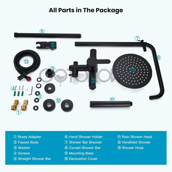 imagegotonovo Outdoor Shower Faucet Sets Matte Black 304 Stainless Steel Shower Head with 2 in 1 Cylinder Handheld Spray 2 Function Exposed Shower Combo Set Wall Mount Single HandleMatte Black