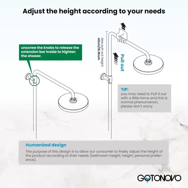 imagegotonovo Outdoor Shower Faucet Sets Matte Black 304 Stainless Steel Shower Head with 2 in 1 Cylinder Handheld Spray 2 Function Exposed Shower Combo Set Wall Mount Single HandleMatte Black