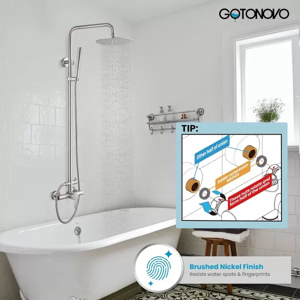 imagegotonovo Outdoor Shower Faucet Sets Matte Black 304 Stainless Steel Shower Head with 2 in 1 Cylinder Handheld Spray 2 Function Exposed Shower Combo Set Wall Mount Single HandleBrushed Nickel