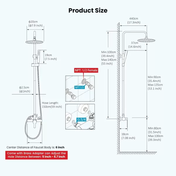 imagegotonovo Outdoor Shower Faucet Sets Matte Black 304 Stainless Steel Shower Head with 2 in 1 Cylinder Handheld Spray 2 Function Exposed Shower Combo Set Wall Mount Single HandleMatte Black