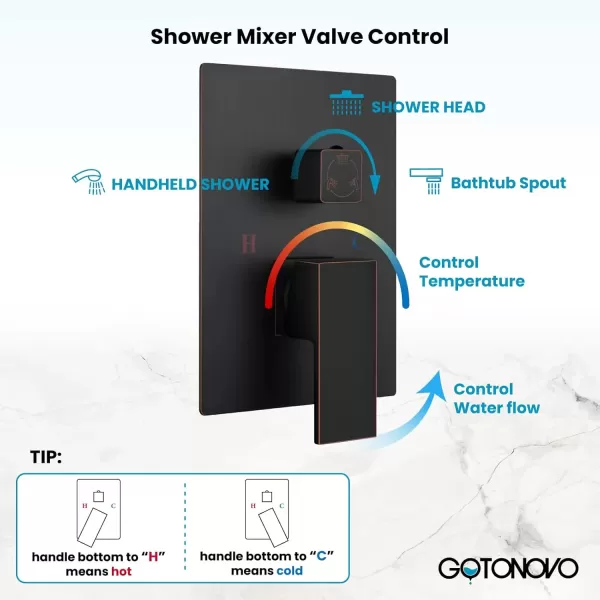 imagegotonovo Polish Chrome Rain Mixer Shower Faucet Set with Waterfall Tub Spout 10 inch Square Rainfall Shower Head with Handheld Spray Wall Mounted Roughin Valve and Trim IncludedOil Rubbed Bronze