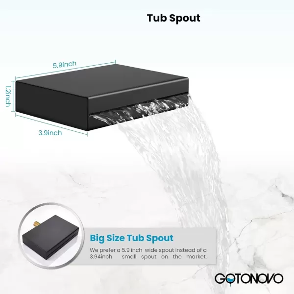 imagegotonovo Polish Chrome Rain Mixer Shower Faucet Set with Waterfall Tub Spout 10 inch Square Rainfall Shower Head with Handheld Spray Wall Mounted Roughin Valve and Trim IncludedMatte Black