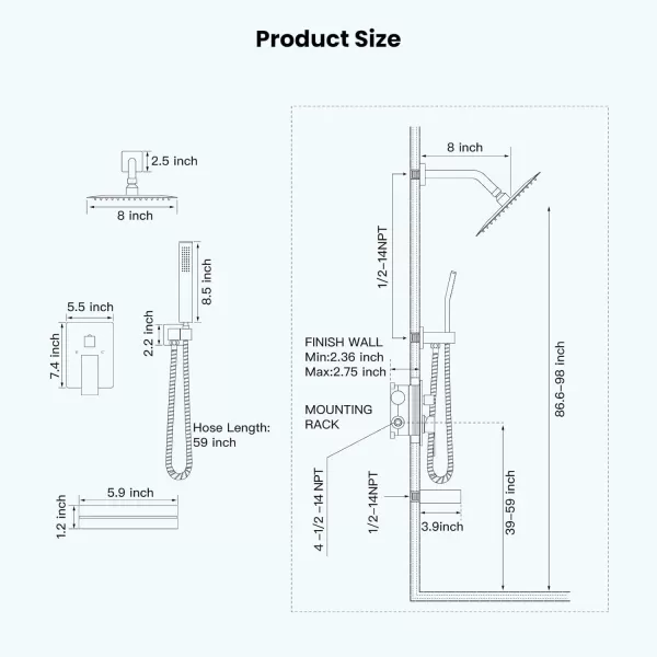imagegotonovo Polish Chrome Rain Mixer Shower Faucet Set with Waterfall Tub Spout 10 inch Square Rainfall Shower Head with Handheld Spray Wall Mounted Roughin Valve and Trim IncludedBrushed Nickel