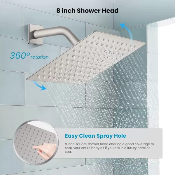 imagegotonovo Polish Chrome Rain Mixer Shower Faucet Set with Waterfall Tub Spout 10 inch Square Rainfall Shower Head with Handheld Spray Wall Mounted Roughin Valve and Trim IncludedBrushed Nickel