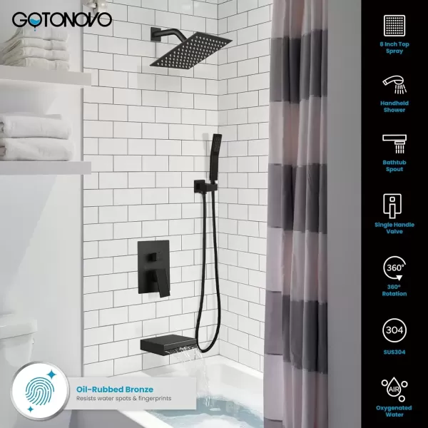 imagegotonovo Polish Chrome Rain Mixer Shower Faucet Set with Waterfall Tub Spout 10 inch Square Rainfall Shower Head with Handheld Spray Wall Mounted Roughin Valve and Trim IncludedOil Rubbed Bronze