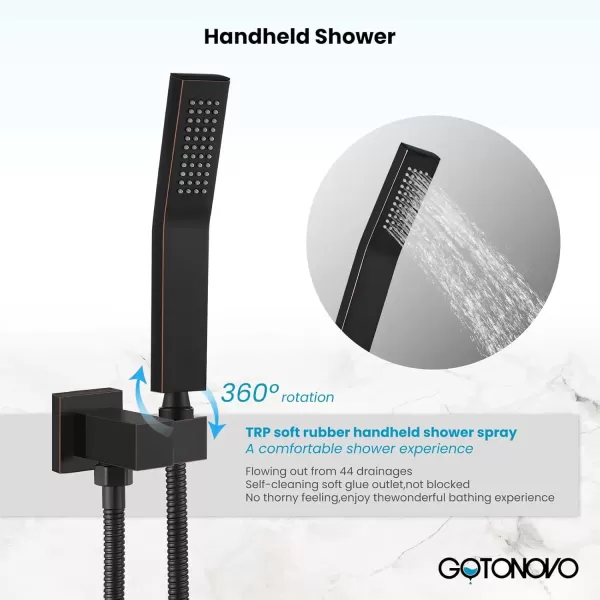 imagegotonovo Polish Chrome Rain Mixer Shower Faucet Set with Waterfall Tub Spout 10 inch Square Rainfall Shower Head with Handheld Spray Wall Mounted Roughin Valve and Trim IncludedOil Rubbed Bronze