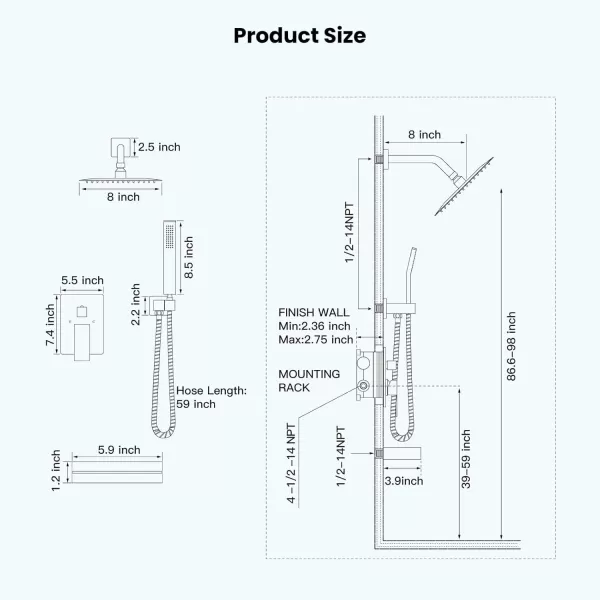 imagegotonovo Polish Chrome Rain Mixer Shower Faucet Set with Waterfall Tub Spout 10 inch Square Rainfall Shower Head with Handheld Spray Wall Mounted Roughin Valve and Trim IncludedOil Rubbed Bronze
