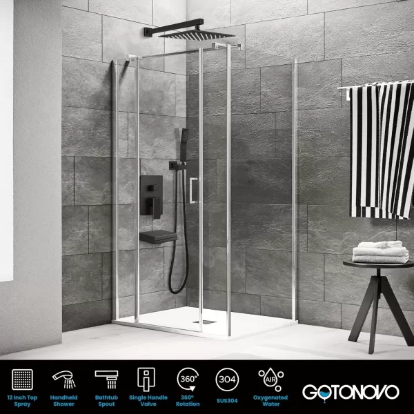 imagegotonovo Polish Chrome Rain Mixer Shower Faucet Set with Waterfall Tub Spout 10 inch Square Rainfall Shower Head with Handheld Spray Wall Mounted Roughin Valve and Trim IncludedOil Rubbed Bronze