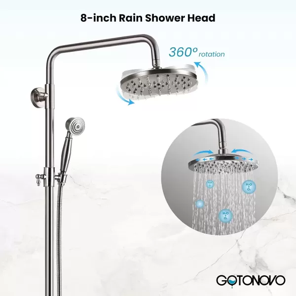 imagegotonovo Polish Chrome Shower Faucet Set 8inch Shower Head with Handheld Spray Double Lever Handle Tub Spout Triple Function Bathroom Shower FixtureWall MountBrushed Nickel