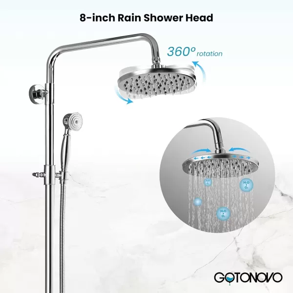 imagegotonovo Polish Chrome Shower Faucet Set 8inch Shower Head with Handheld Spray Double Lever Handle Tub Spout Triple Function Bathroom Shower FixtureWall MountPolish Chrome
