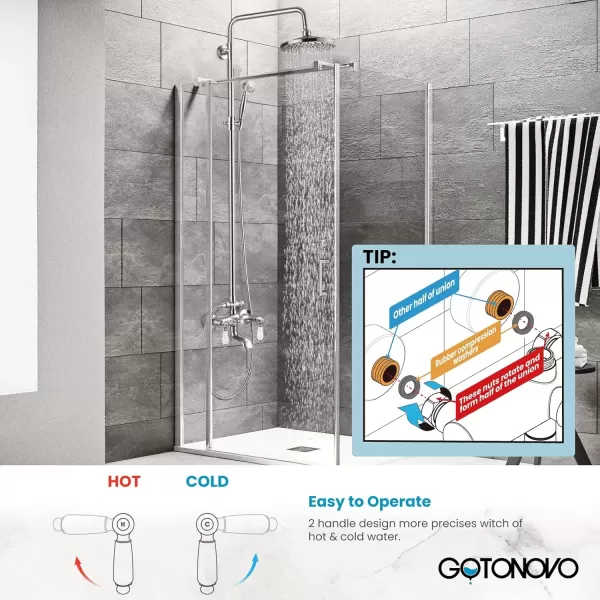imagegotonovo Polish Chrome Shower Faucet Set 8inch Shower Head with Handheld Spray Double Lever Handle Tub Spout Triple Function Bathroom Shower FixtureWall MountBrushed Nickel