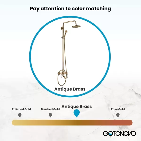 imagegotonovo Polish Chrome Shower Faucet Set 8inch Shower Head with Handheld Spray Double Lever Handle Tub Spout Triple Function Bathroom Shower FixtureWall MountAntique Brass