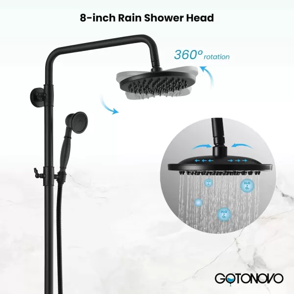 imagegotonovo Polish Chrome Shower Faucet Set 8inch Shower Head with Handheld Spray Double Lever Handle Tub Spout Triple Function Bathroom Shower FixtureWall MountMatte Black