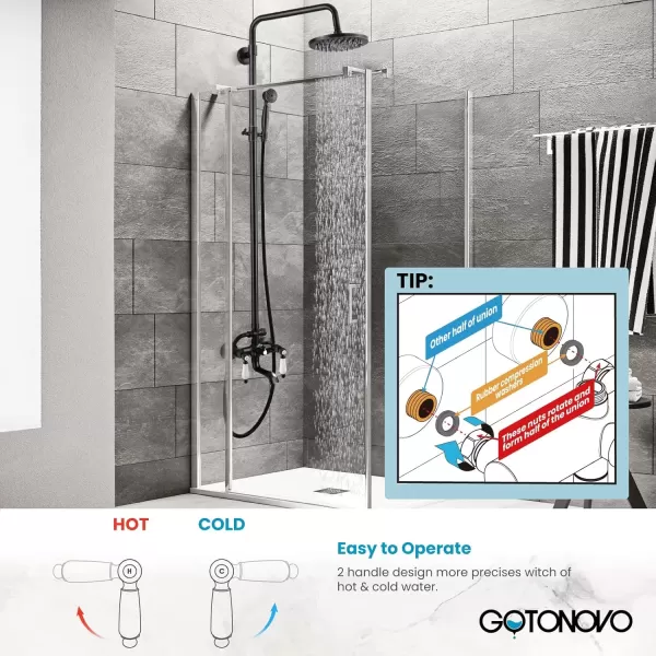 imagegotonovo Polish Chrome Shower Faucet Set 8inch Shower Head with Handheld Spray Double Lever Handle Tub Spout Triple Function Bathroom Shower FixtureWall MountOilBubbed Bronze