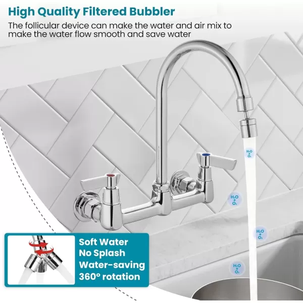 imagegotonovo Polish Chrome Sink Mount 8 Inch Center 360 Degree Swivel Spout Double Handles Kitchen Sink Faucet Kitchen Commercial Sink Utility Laundry Sink Mixer Tap with Converter