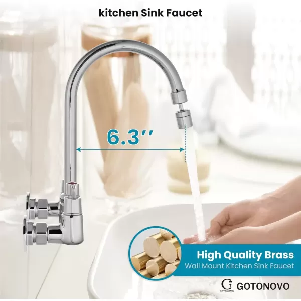 imagegotonovo Polish Chrome Sink Mount 8 Inch Center 360 Degree Swivel Spout Double Handles Kitchen Sink Faucet Kitchen Commercial Sink Utility Laundry Sink Mixer Tap with Converter