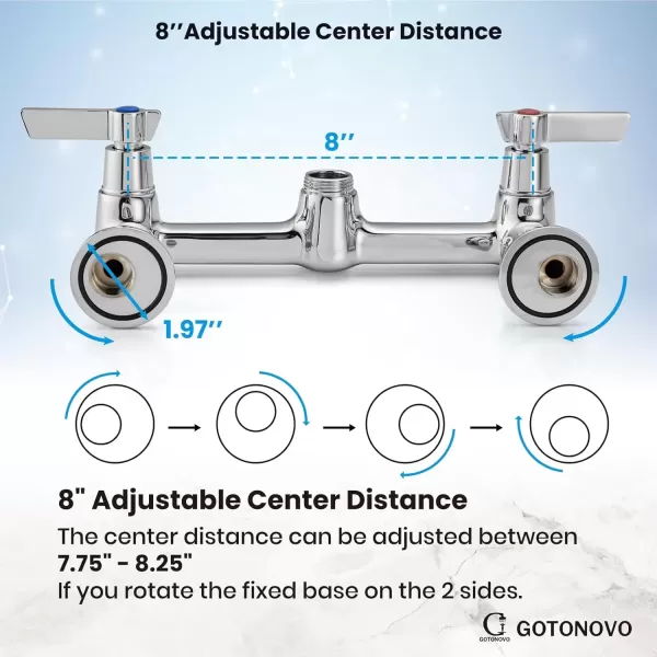 imagegotonovo Polish Chrome Sink Mount 8 Inch Center 360 Degree Swivel Spout Double Handles Kitchen Sink Faucet Kitchen Commercial Sink Utility Laundry Sink Mixer Tap with Converter
