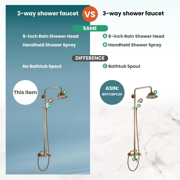 imagegotonovo Polish Gold Exposed Bathroom Shower Faucet 8 Inch Rainfall Shower Head System Handheld Spray Bathroom Wall Mount Shower Fixture SetAntique Brass