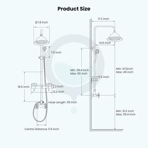 imagegotonovo Polish Gold Exposed Bathroom Shower Faucet 8 Inch Rainfall Shower Head System Handheld Spray Bathroom Wall Mount Shower Fixture SetAntique Brass