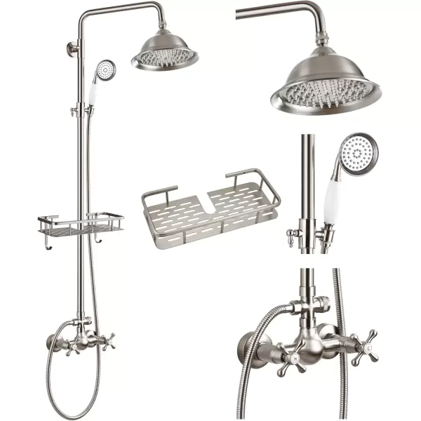 imagegotonovo Polish Gold Exposed Bathroom Shower Faucet 8 Inch Rainfall Shower Head System Handheld Spray Bathroom Wall Mount Shower Fixture SetBrushed Nickel