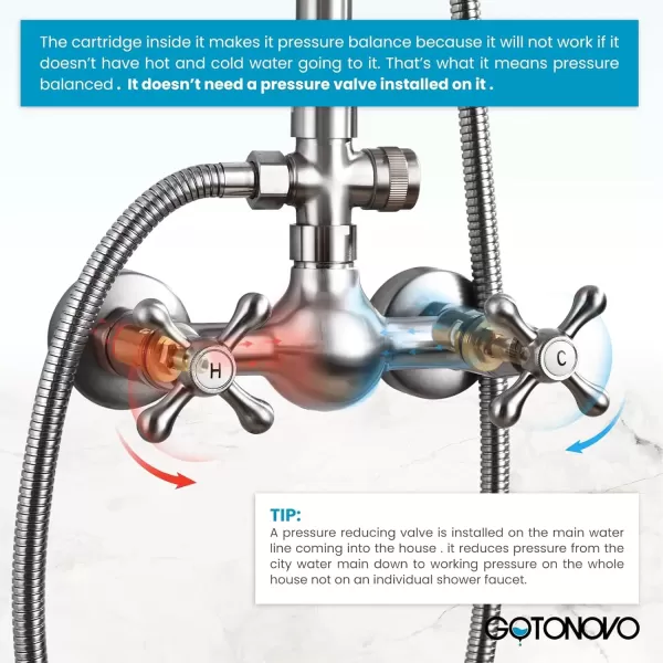 imagegotonovo Polish Gold Exposed Bathroom Shower Faucet 8 Inch Rainfall Shower Head System Handheld Spray Bathroom Wall Mount Shower Fixture SetBrushed Nickel