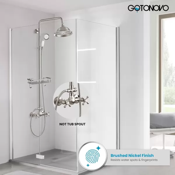 imagegotonovo Polish Gold Exposed Bathroom Shower Faucet 8 Inch Rainfall Shower Head System Handheld Spray Bathroom Wall Mount Shower Fixture SetBrushed Nickel