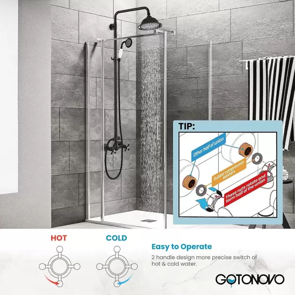 imagegotonovo Polish Gold Exposed Bathroom Shower Faucet 8 Inch Rainfall Shower Head System Handheld Spray Bathroom Wall Mount Shower Fixture SetMatte Black